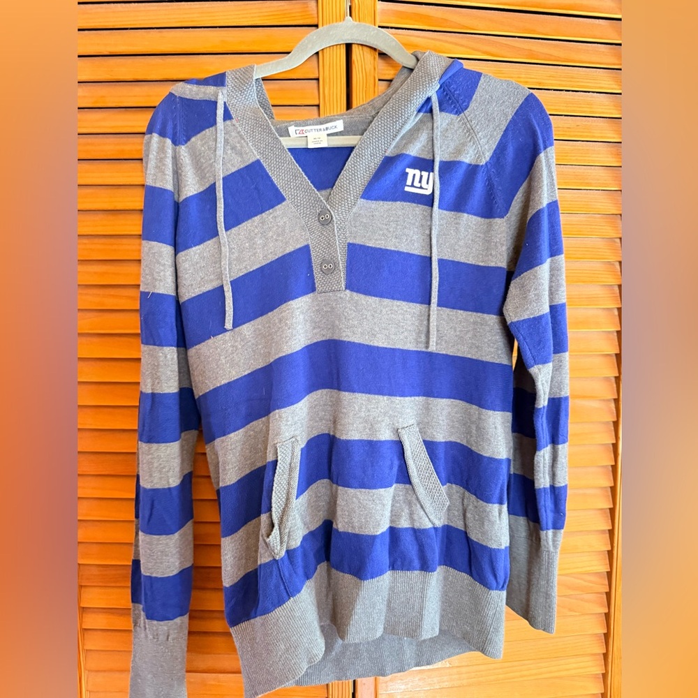 Cutter & Buck NY Giants Blue and Gray Hooded Pullover Sweater